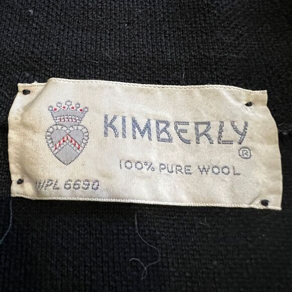 VINTAGE Kimberly 50s 60s Black 100% Pure Wool 3/4 Sleeves Boxy Cardigan M - Picture 2 of 10